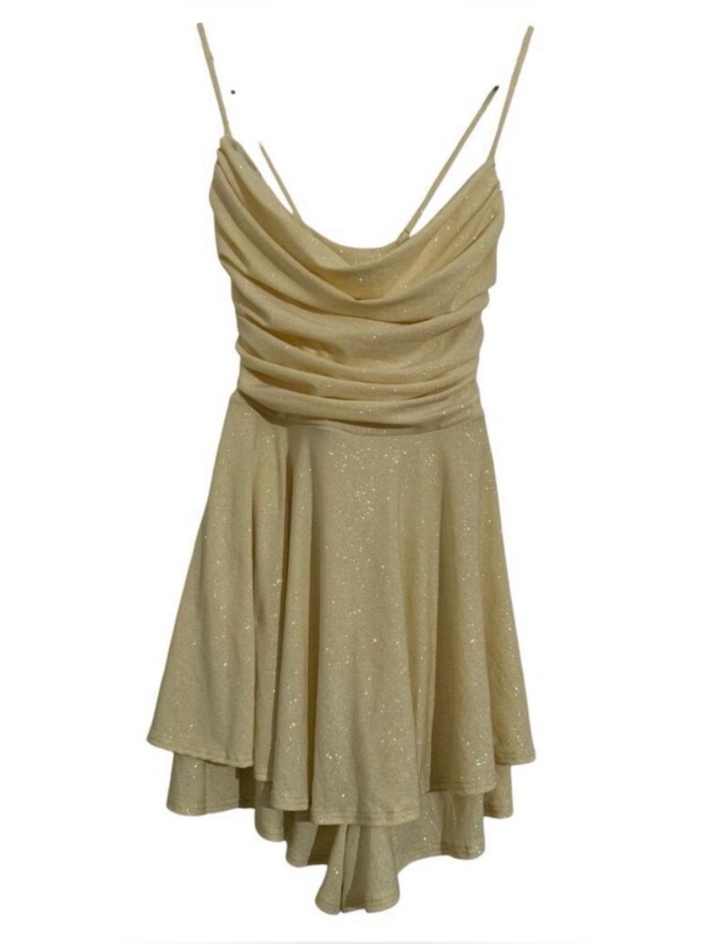 Windsor Women's Yellow Glitter Cowl Neck Romper Jumpsuit NEW!